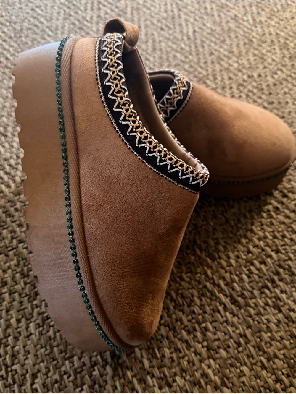 Women’s Brown Suede Platform Clog with Braided Trim